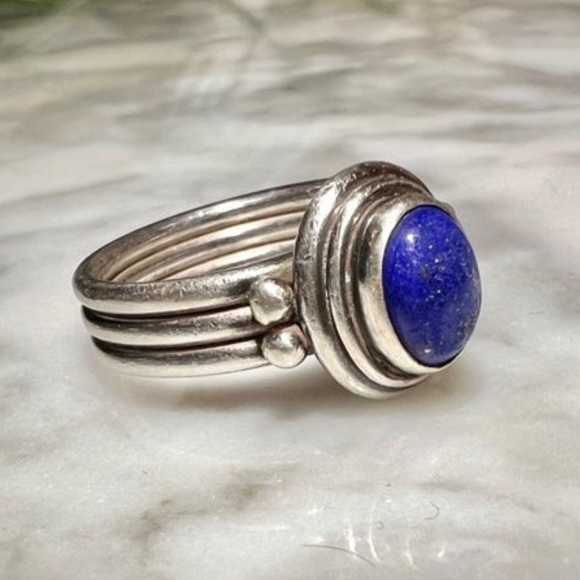 Vintage Lapis Lazuli Handmade Ring Solid 925 Sterling Silver oval cabochon gem - Picture 9 of 13